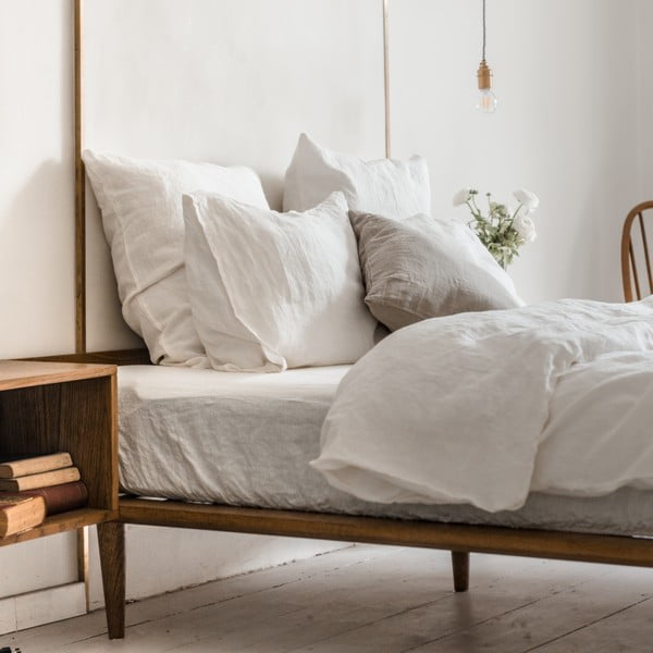 Białe prześcieradło z mieszanki lnu z gumką 160x200 cm – Linen Tales