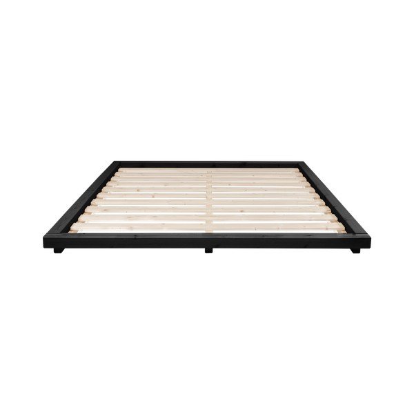 Łóżko dwuosobowe z drewna sosnowego z materacem a tatami Karup Design Dock Comfort Mat Black/Black, 140x200 cm-image-1