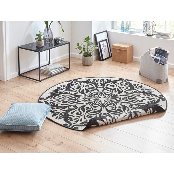 Czarno-kremowy dywan odpowiedni na zewnątrz NORTHRUGS Madrid, ⌀ 200 cm-image-1