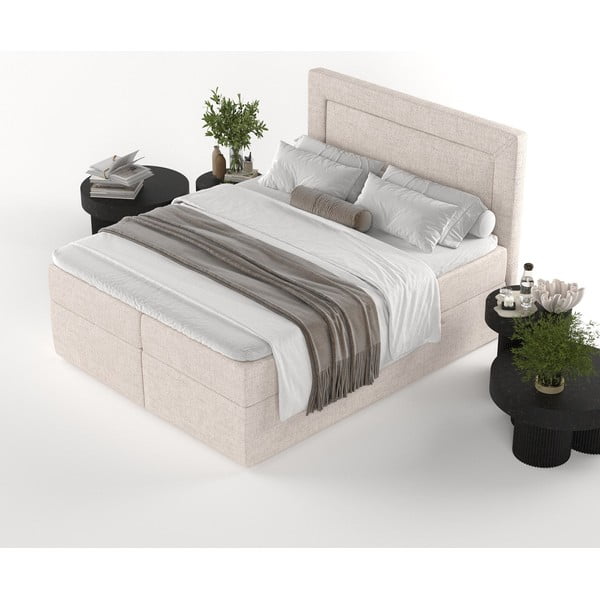 Beżowe łóżko boxspring ze schowkiem 200x200 cm Imagine – Maison de Rêve-image-4
