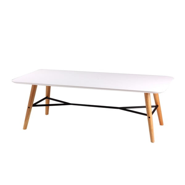 Biały stolik z nogami w dekorze jasnego drewna sømcasa Mattias