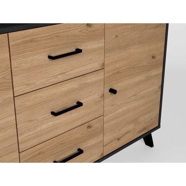 Czarno-naturalna niska komoda w dekorze dębu 181x81 cm Bocami – Marckeric-image-4