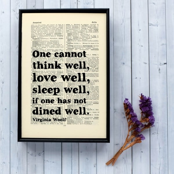Plakat
  w drewnianej ramce Bookishly Virginia Woolf Dine Well