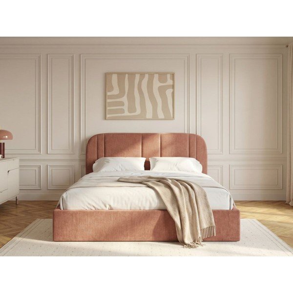 Różowe tapicerowane łóżko dwuosobowe ze schowkiem ze stelażem 180x200 cm Sidney – Bobochic Paris-image-2