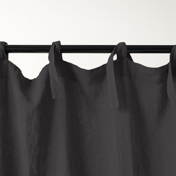 Ciemnoszara lniana zasłona na troczki Linen Tales Night Time, 250x140 cm-image-2