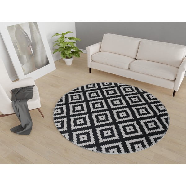 Czarno-biały okrągły dywan odpowiedni do prania ø 120 cm – Vitaus-image-1