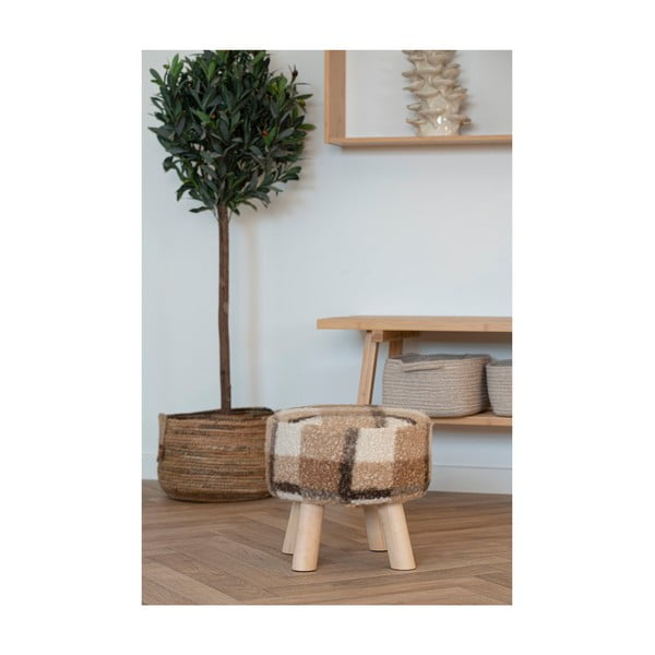 Biało-brązowy podnóżek z materiału bouclé Aberdeen – House Nordic-image-3