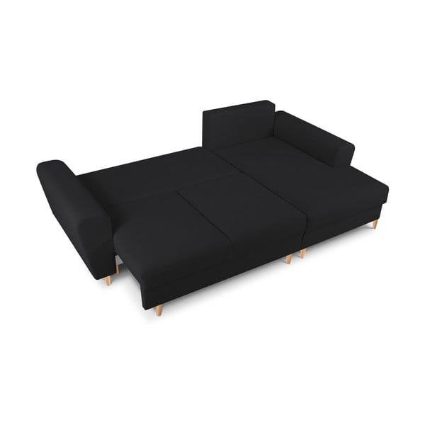 Czarny rozkładany narożnik ze schowkiem z materiału bouclé (prawostronny/z szezlongiem) Kyoto – Cosmopolitan Design-image-2