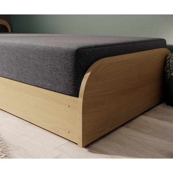 Tapicerowane/z płyty wiórowej łóżko jednoosobowe ze schowkiem z materacem 80x190 cm w kolorze ochry/ciemnoszare Parys – ELTAP-image-4