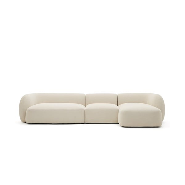 Kremowy narożnik z tkaniny szenilowej (prawostronny/z szezlongiem) Martina – Kave Home