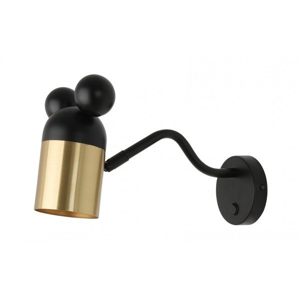 Czarny/w kolorze złota kinkiet dziecięcy z metalowym kloszem Mouse – GTV