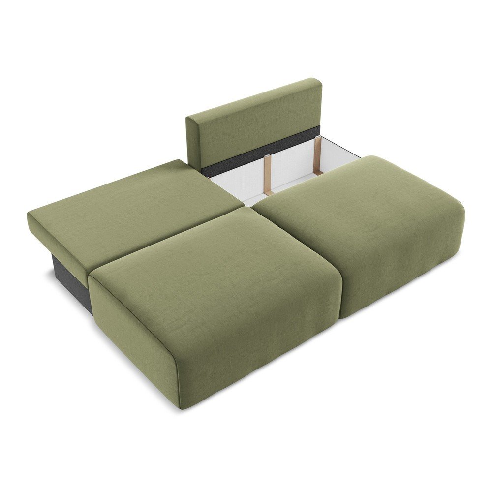 Zielona aksamitna rozkładana sofa ze schowkiem 216 cm Kalena – Makamii (zdjęcie 6)