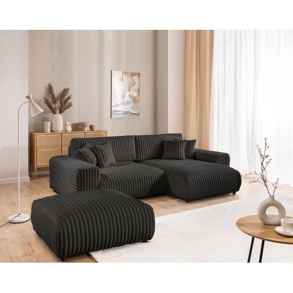 Ciemnoszary sztruksowy podnóżek Justin – Ropez-image-3