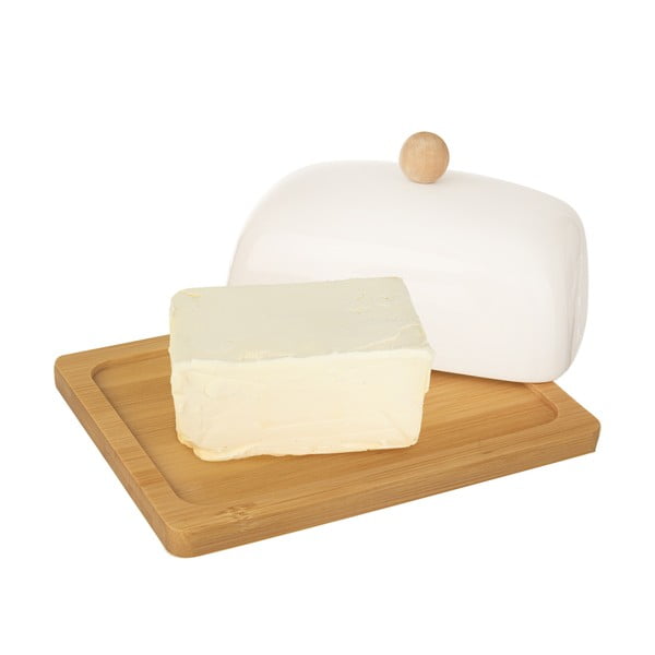 Biała porcelanowa máslenka s bambusovým táckem Orion Whiteline-image-1