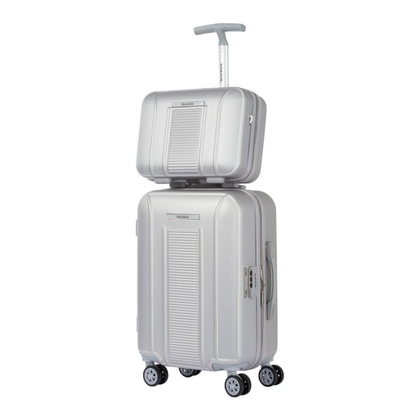 Komplet srebrnego kuferka i walizki na kółkach Murano Spider