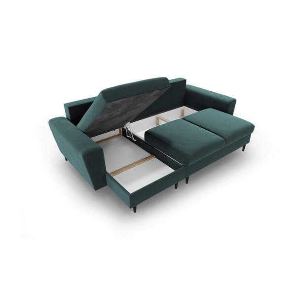 Morski aksamitny rozkładany narożnik ze schowkiem Kyoto – Cosmopolitan Design-image-3