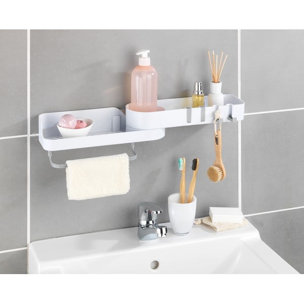 Biała narożna samoprzyczepna półka łazienkowa – Maximex-image-1