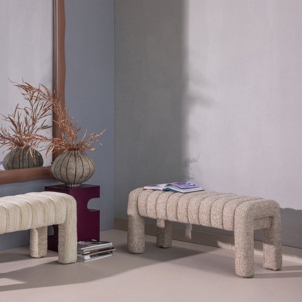 Jasnobrązowa tapicerowana ławka z materiału bouclé Frex – WOOOD-image-3