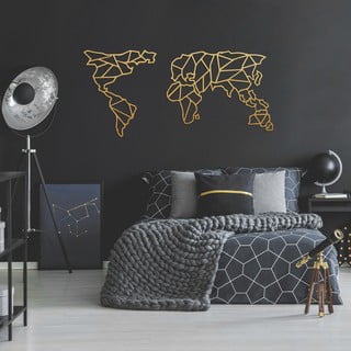 Metalowa dekoracja ścienna w złotym kolorze Geometric World Map, 120x58 cm