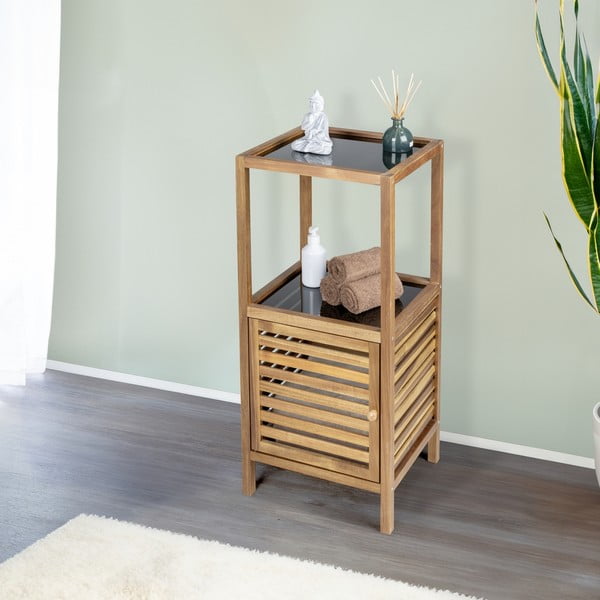 Czarno-naturalna niska wąska szafka łazienkowa z litego drewna akacjowego 39,5x86 cm Fondi – Wenko-image-1