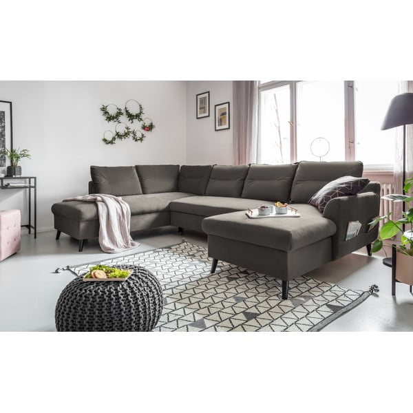 Ciemnoszara aksamitna rozkładana sofa w kształcie litery "U" Miuform Stylish Stan, lewostronna-image-3