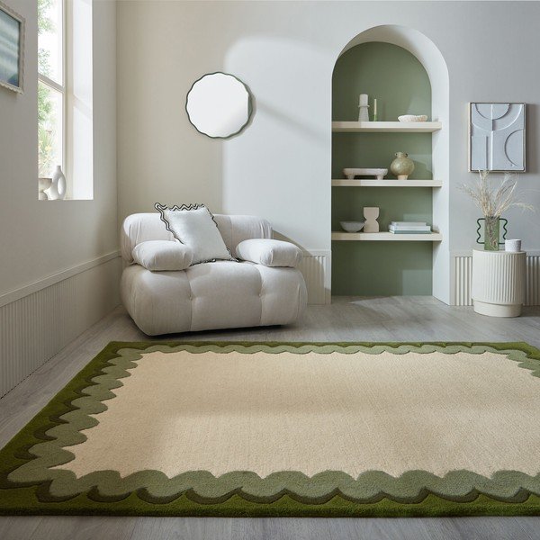Zielony/w naturalnym kolorze wełniany dywan tkany ręcznie 200x290 cm Wiggle Wool – Flair Rugs-image-1
