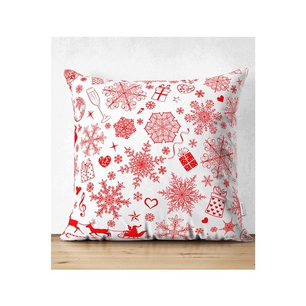 Zestaw 4 świątecznych poszewek na poduszki i bieżnika Minimalist Cushion Covers Red Snowflake-image-4