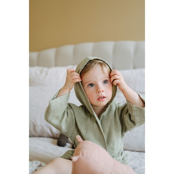 Dziecięcy zielony lniany szlafrok Linen Tales Nature, vel. 122-128-image-4