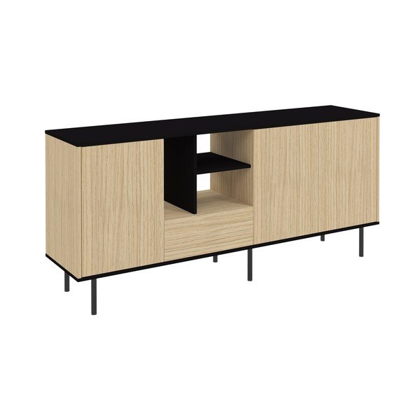 Czarna niska komoda w dekorze dębu 170x80 cm Lord – TemaHome -image-2