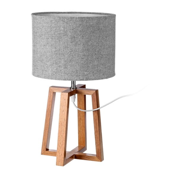 Szaro-brązowa lampa stołowa z litego drewna z tekstylnym kloszem (wys. 44 cm) – Casa Selección