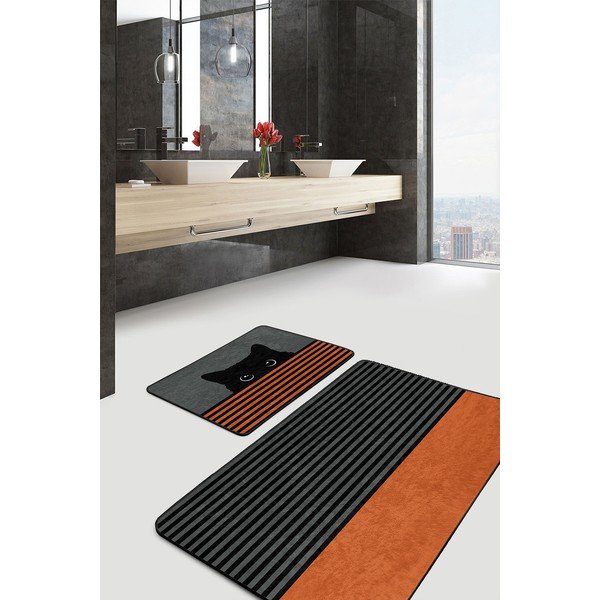 Czarno-pomarańczowe dywaniki łazienkowe zestaw 2 szt. 60x100 cm – Mila Home-image-2