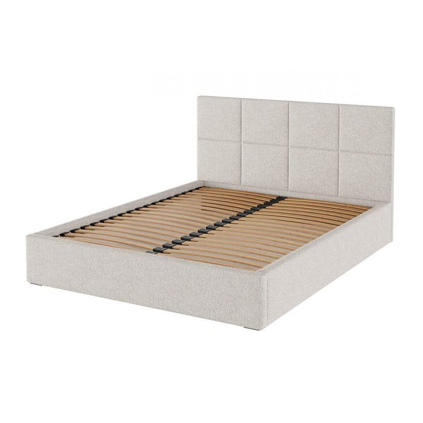 Beżowe tapicerowane łóżko dwuosobowe ze schowkiem i stelażem 180x200 cm Bufo – MESONICA-image-2