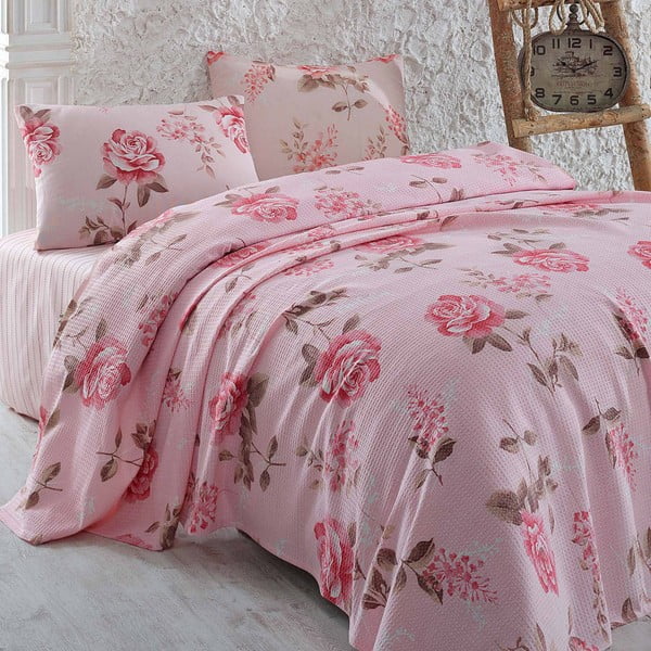 Narzuta i poduszka Serenay Pink, 200x235 cm