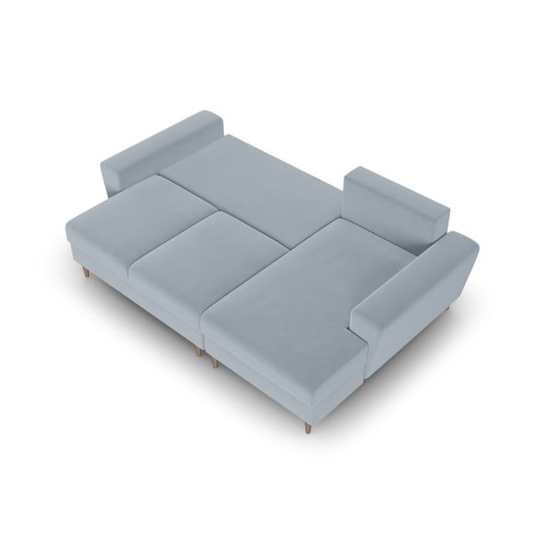 Jasnoniebieski aksamitny rozkładany narożnik ze schowkiem (prawostronny/z szezlongiem) Kyoto – Cosmopolitan Design-image-2