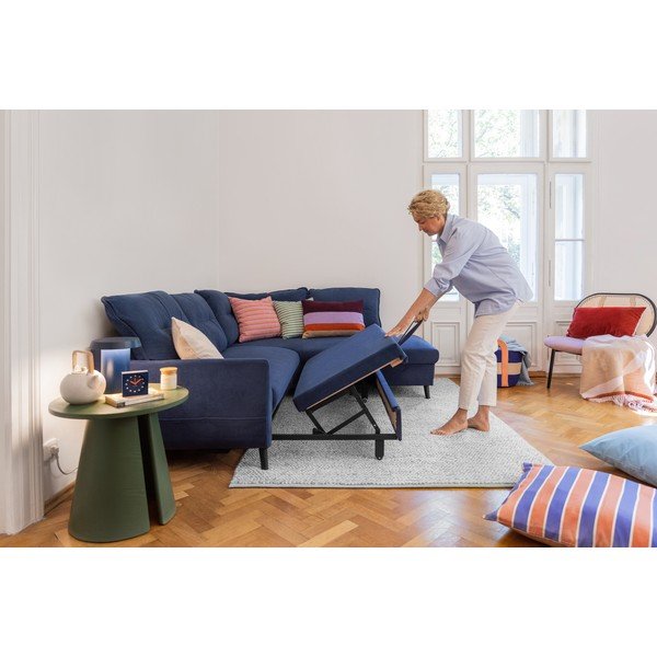 Ciemnoniebieski aksamitny narożnik rozkładany Miuform Stylish Stan L, prawostronny-image-3