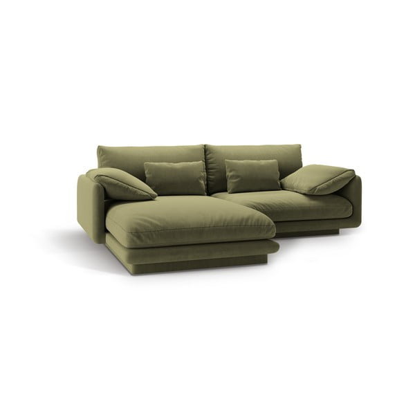 Jasnozielony aksamitny narożnik (lewostronny/z szezlongiem) Torino – Micadoni -image-2