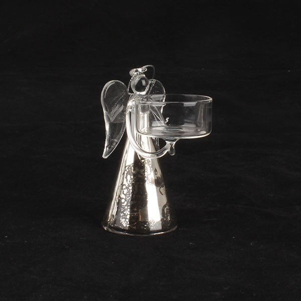 Szklany świecznik z aniołkiem Dakls, wys. 10 cm