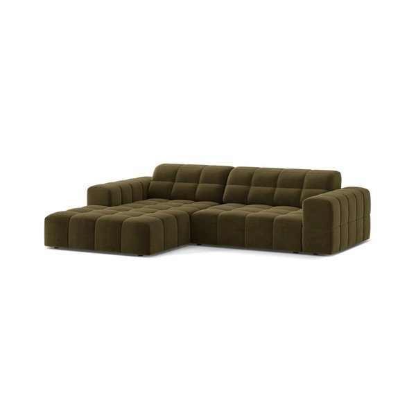 Aksamitny narożnik (lewostronny/z szezlongiem) w kolorze khaki Chicago – Cosmopolitan Design-image-1