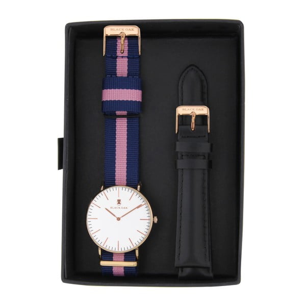 Komplet  zegarków damskich z paskami Black Oak Stripe Pink 