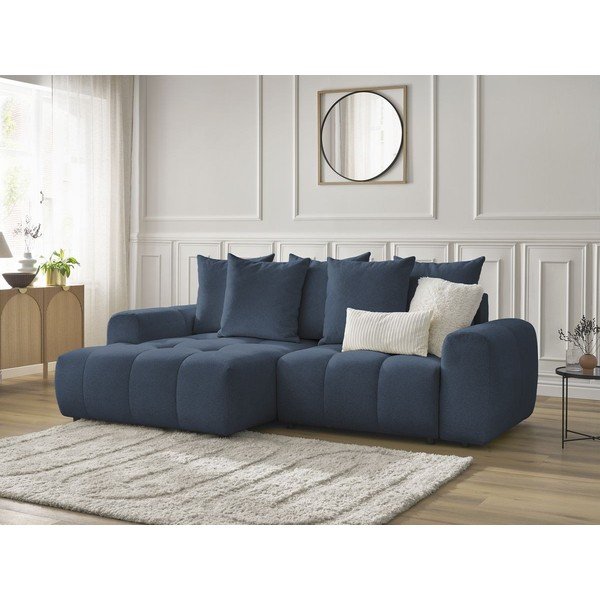 Niebieski rozkładany narożnik z tkaniny szenilowej ze schowkiem (lewostronny/z szezlongiem) Roxelane – Bobochic Paris-image-3