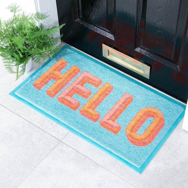 Wycieraczka z plastiku z recyklingu 40x70 cm Blue Hello – Artsy Doormats-image-1