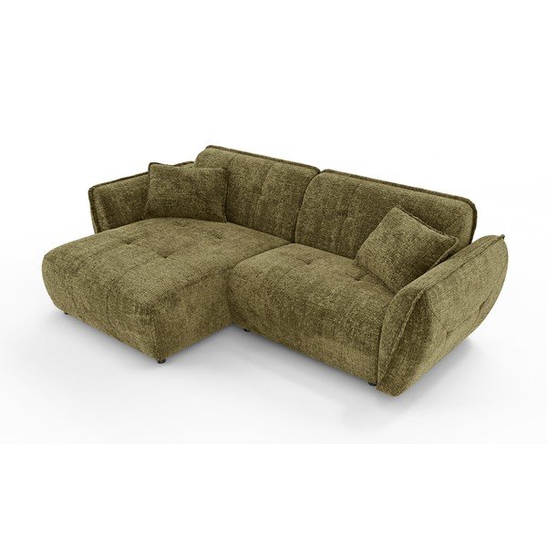 Zielony narożnik z tkaniny szenilowej (lewostronny/z szezlongiem) Nelia – Ropez-image-2