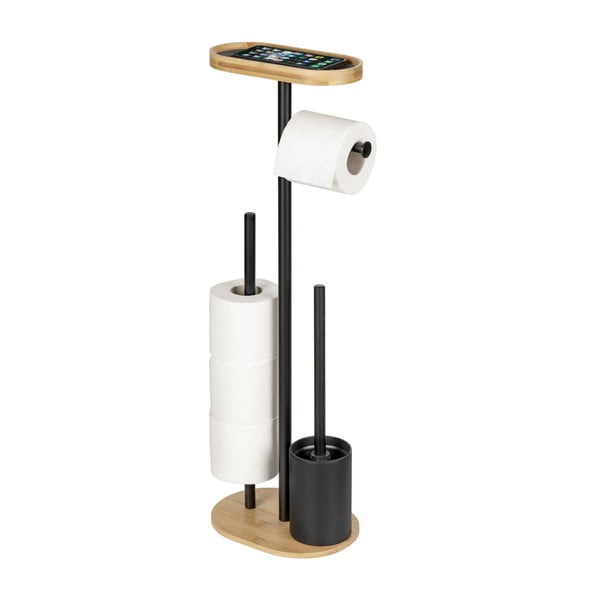 Czarno-naturalny stalowy stojak na papier toaletowy ze szczotką Pomarolo – Wenko
