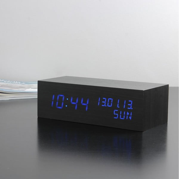 Budzik Square Click Clock z niebieskim LED, czarny-image-4
