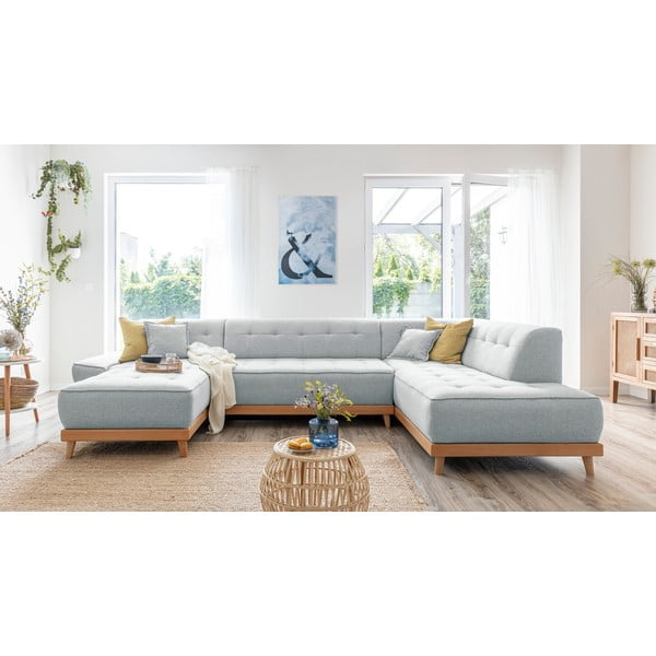 Jasnoszara rozkładana sofa w kształcie litery "U" Miuform Dazzling Daisy, prawostronna-image-3
