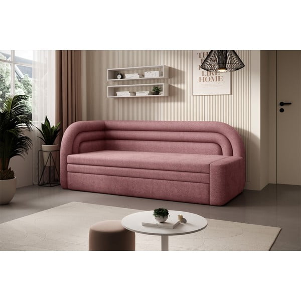 Różowa rozkładana/ze schowkiem sofa z tkaniny szenilowej lewostronna 223 cm Fabillo – ELTAP-image-3