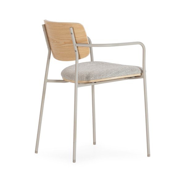 Jasnoszare/w naturalnym kolorze tapicerowane fotele jadalniane zestaw z podłokietnikami Nour – MOME-image-4