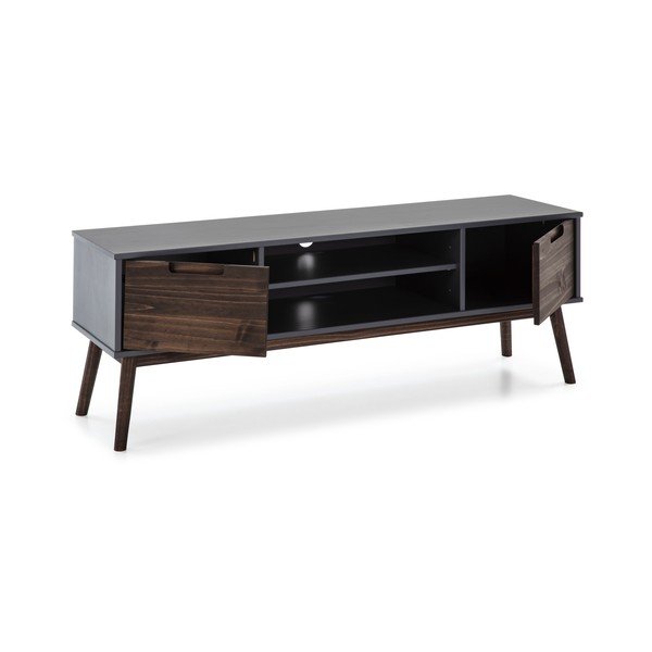Antracytowa/ciemnobrązowa szafka pod TV z litego drewna sosnowego 140x52,5 cm Nussa – Marckeric-image-2