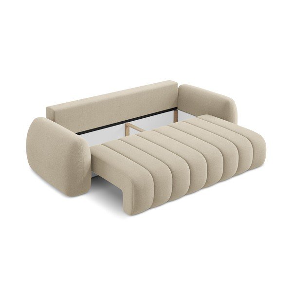 Jasnobrązowa sofa rozkładana z materiału bouclé ze schowkiem 266 cm Pele – Makamii-image-3