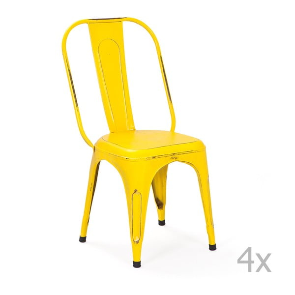 Zestaw 4 żółtych krzeseł metalowych do jadalni Interlink Aix